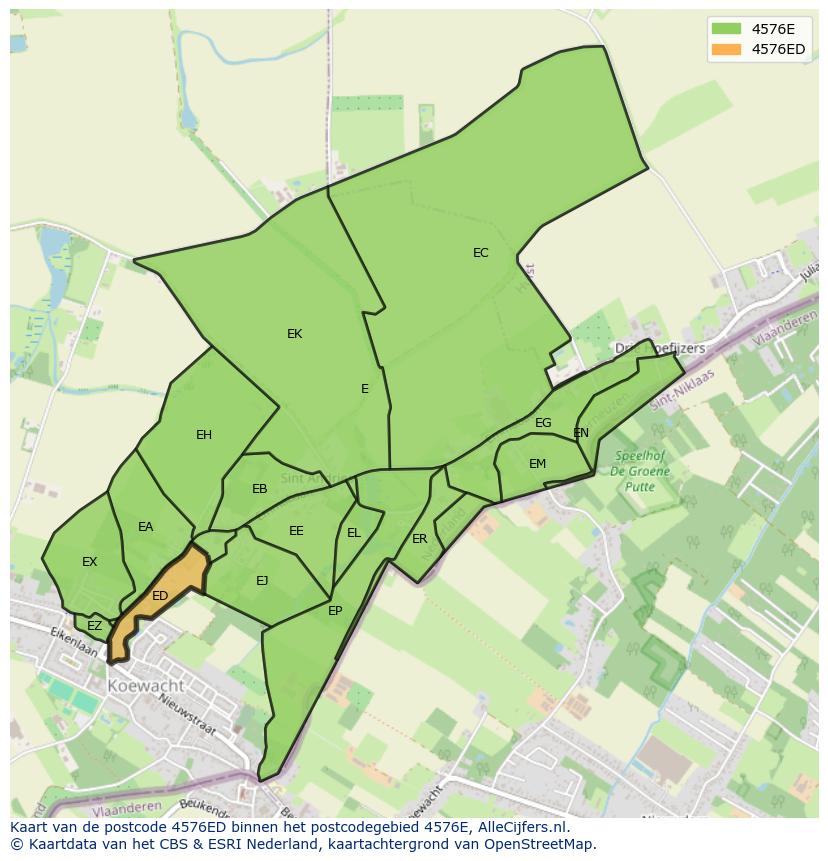 Afbeelding van het postcodegebied 4576 ED op de kaart.