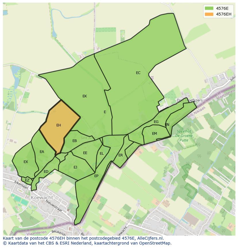 Afbeelding van het postcodegebied 4576 EH op de kaart.
