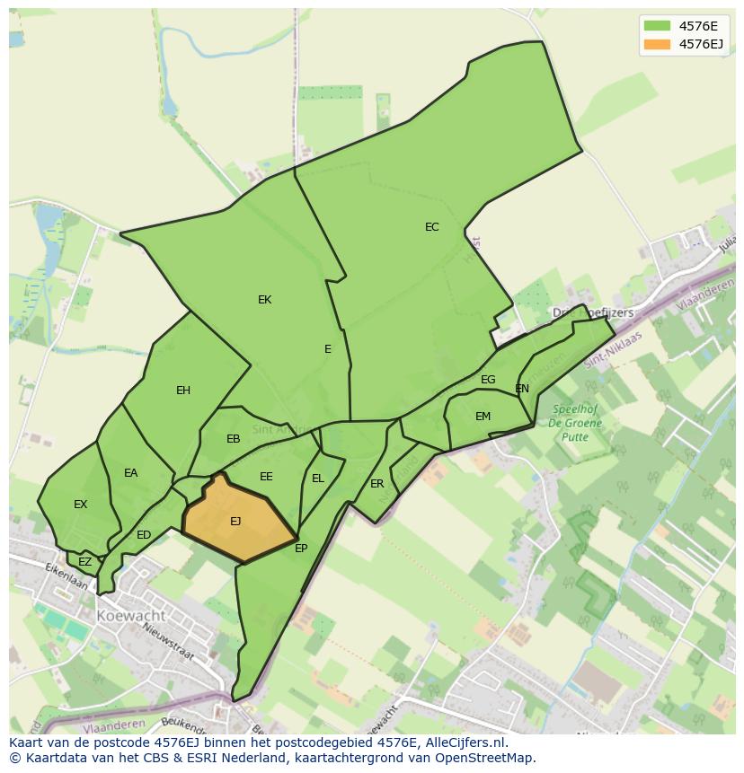 Afbeelding van het postcodegebied 4576 EJ op de kaart.