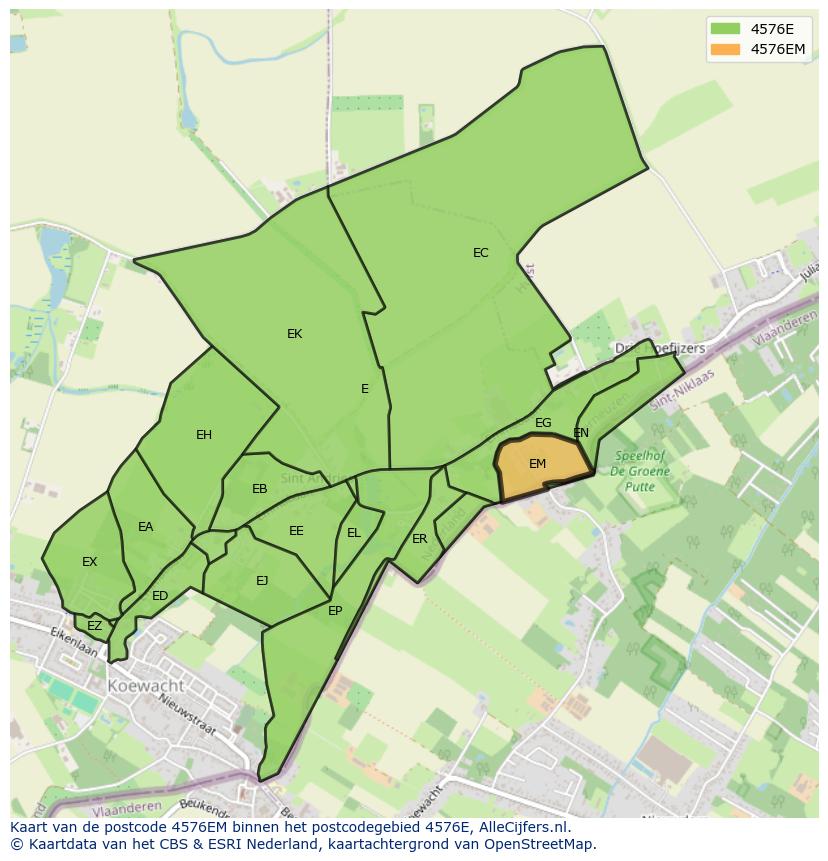 Afbeelding van het postcodegebied 4576 EM op de kaart.