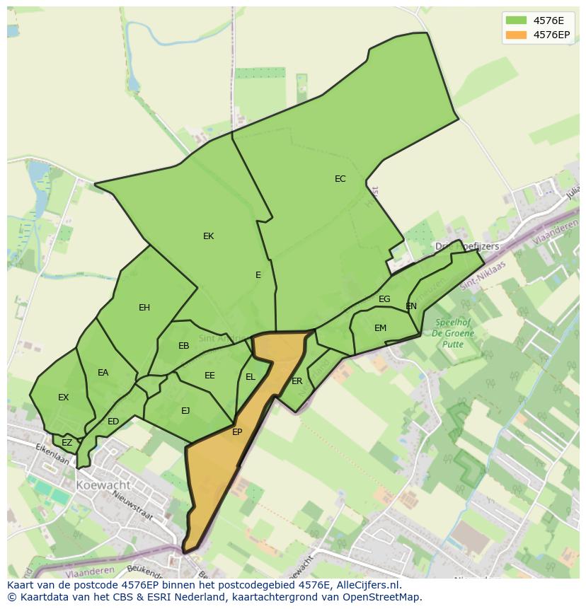 Afbeelding van het postcodegebied 4576 EP op de kaart.