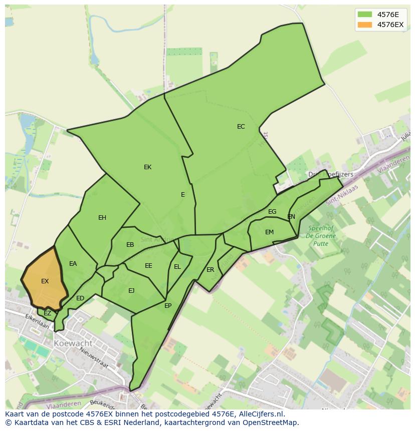 Afbeelding van het postcodegebied 4576 EX op de kaart.