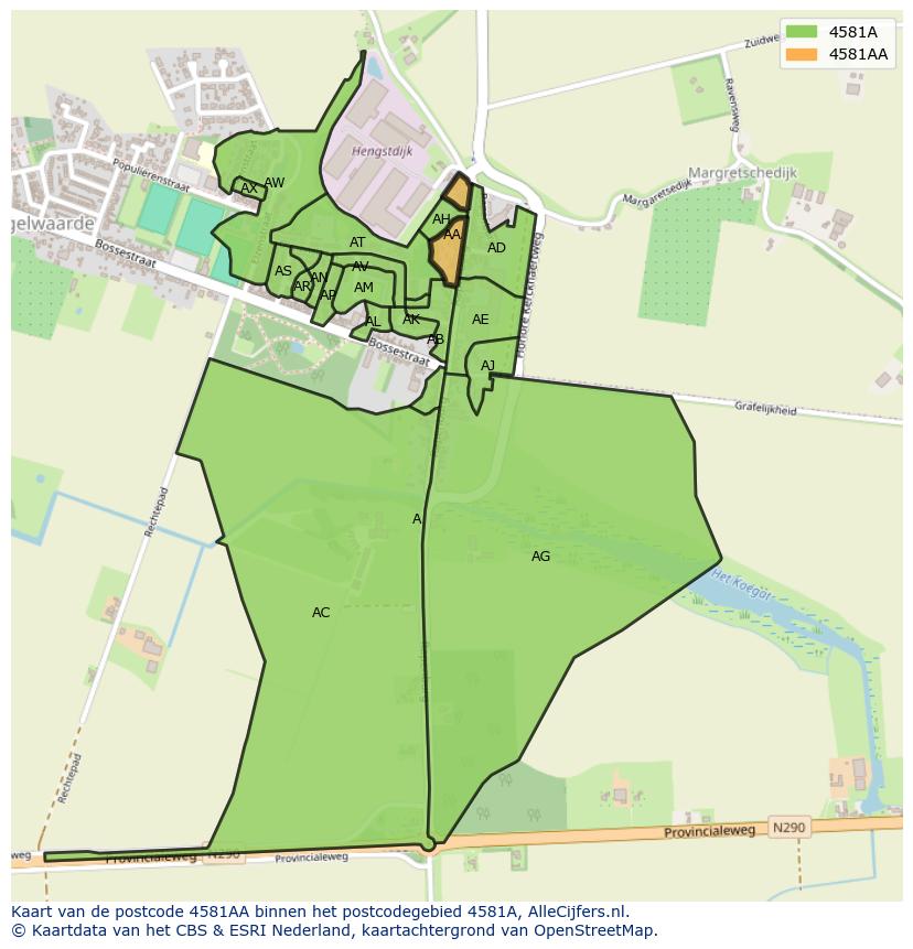Afbeelding van het postcodegebied 4581 AA op de kaart.