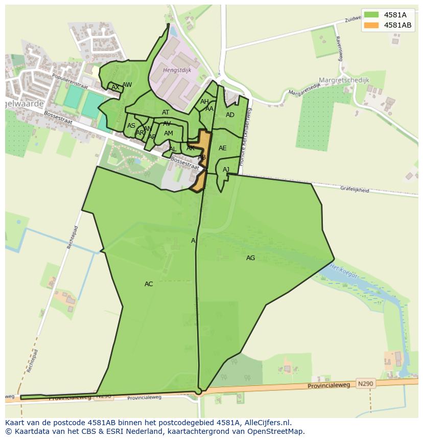 Afbeelding van het postcodegebied 4581 AB op de kaart.