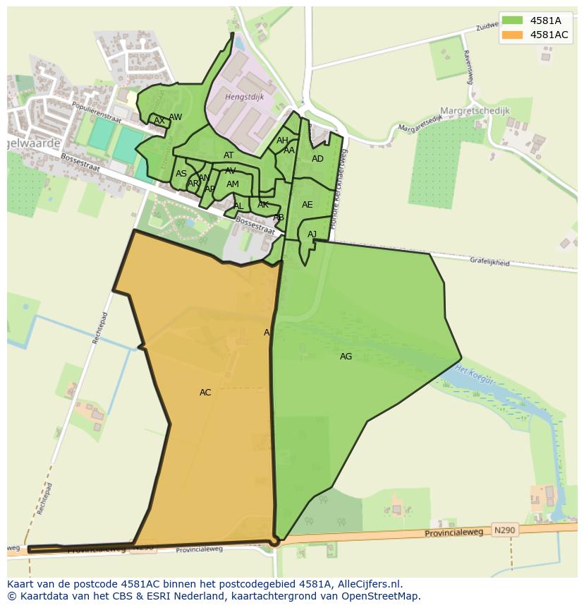 Afbeelding van het postcodegebied 4581 AC op de kaart.