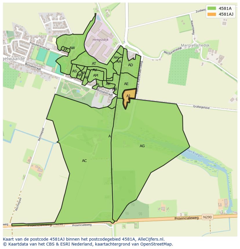 Afbeelding van het postcodegebied 4581 AJ op de kaart.