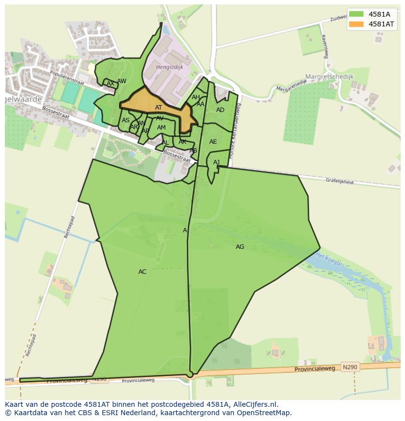 Afbeelding van het postcodegebied 4581 AT op de kaart.