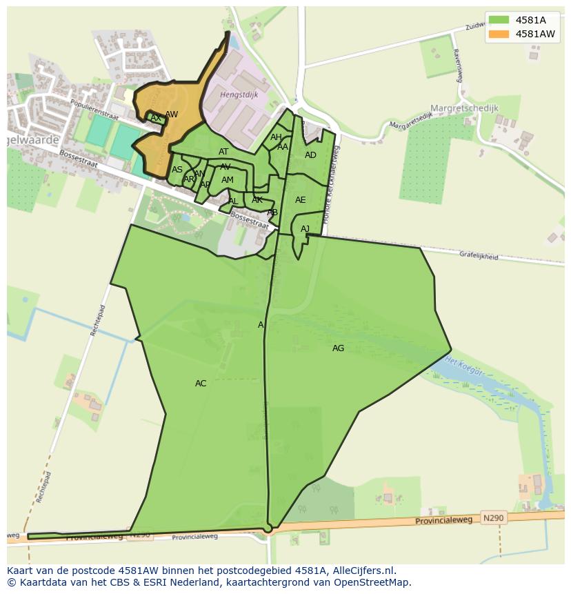 Afbeelding van het postcodegebied 4581 AW op de kaart.