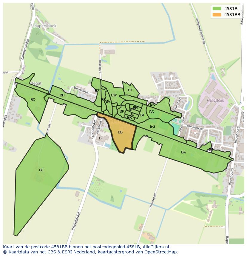 Afbeelding van het postcodegebied 4581 BB op de kaart.