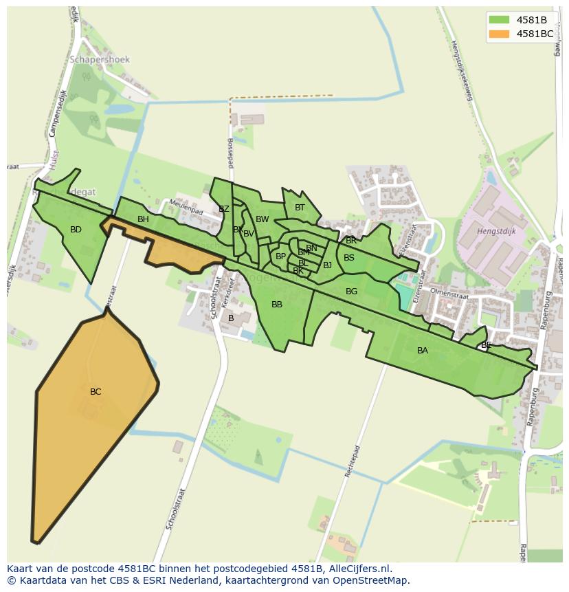 Afbeelding van het postcodegebied 4581 BC op de kaart.