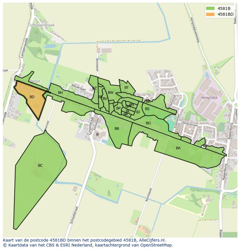 Afbeelding van het postcodegebied 4581 BD op de kaart.