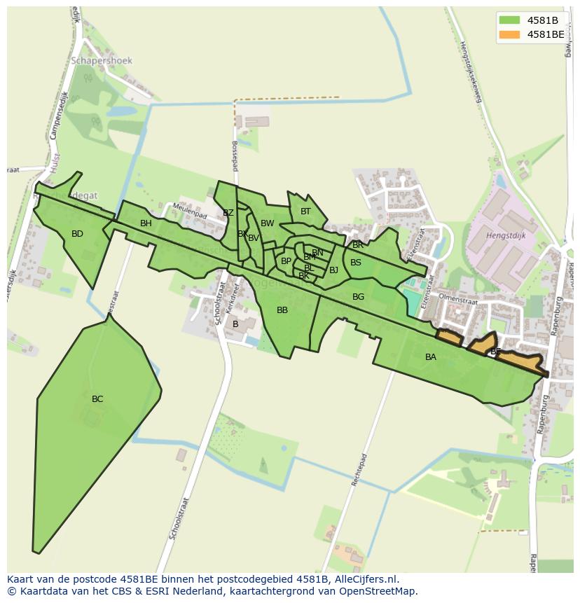 Afbeelding van het postcodegebied 4581 BE op de kaart.