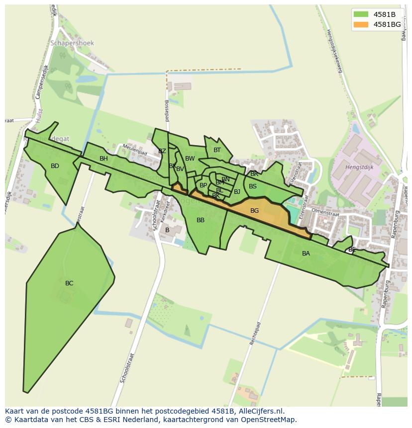 Afbeelding van het postcodegebied 4581 BG op de kaart.