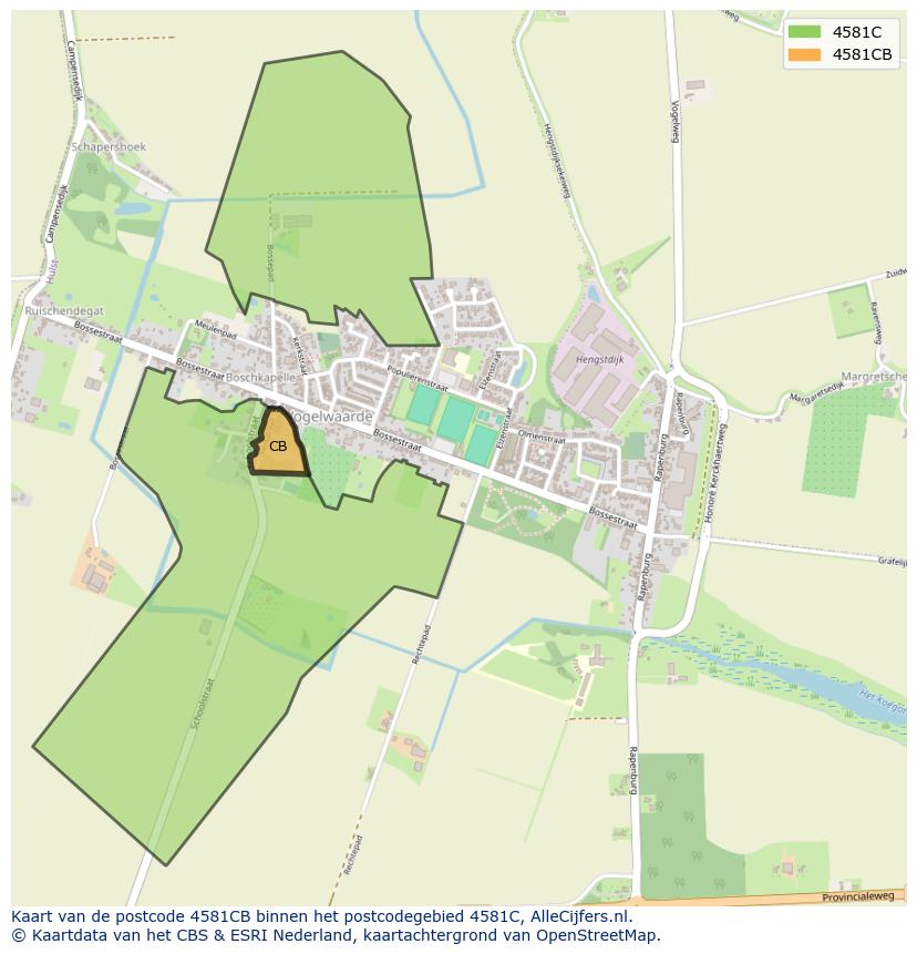 Afbeelding van het postcodegebied 4581 CB op de kaart.