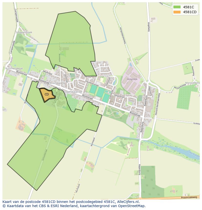 Afbeelding van het postcodegebied 4581 CD op de kaart.
