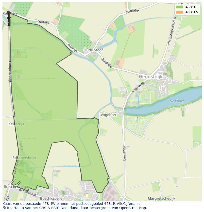 Afbeelding van het postcodegebied 4581 PV op de kaart.
