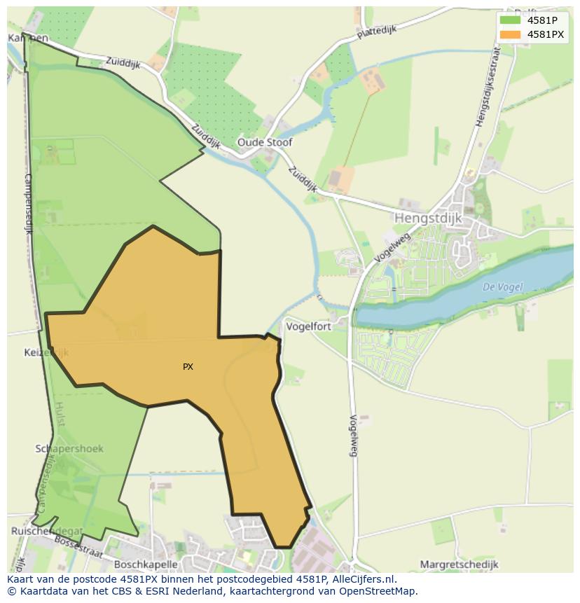 Afbeelding van het postcodegebied 4581 PX op de kaart.