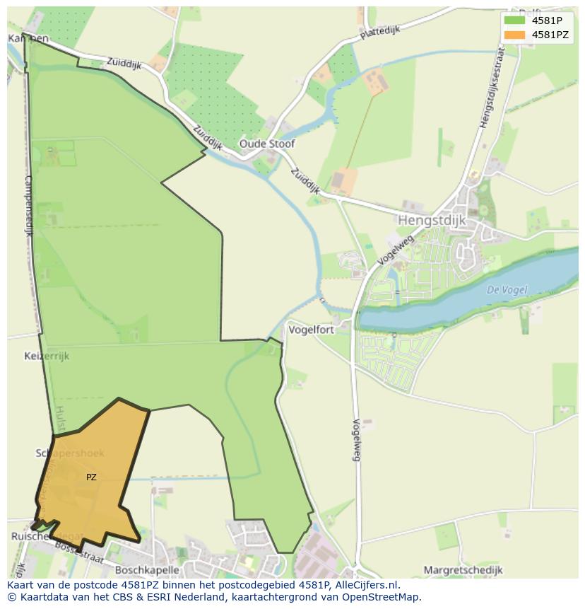Afbeelding van het postcodegebied 4581 PZ op de kaart.