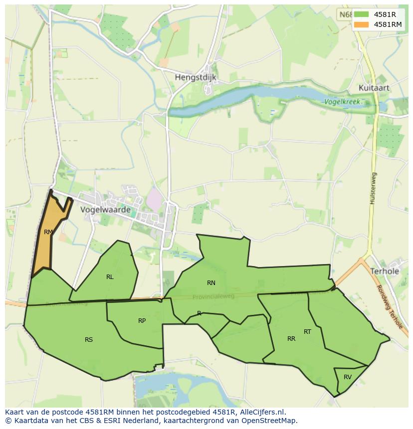 Afbeelding van het postcodegebied 4581 RM op de kaart.