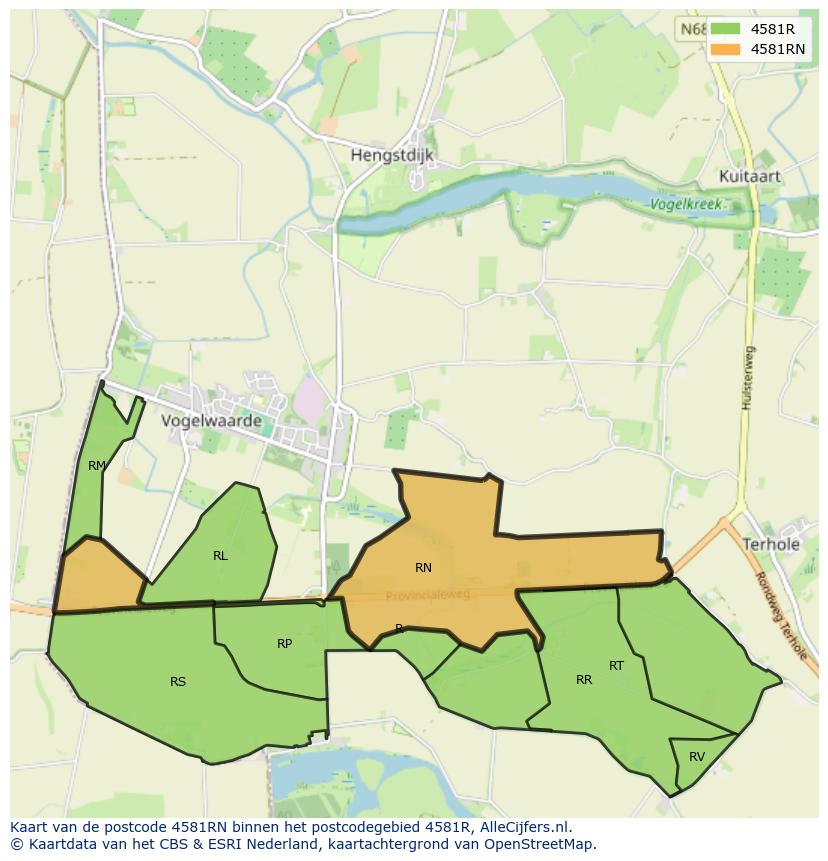 Afbeelding van het postcodegebied 4581 RN op de kaart.