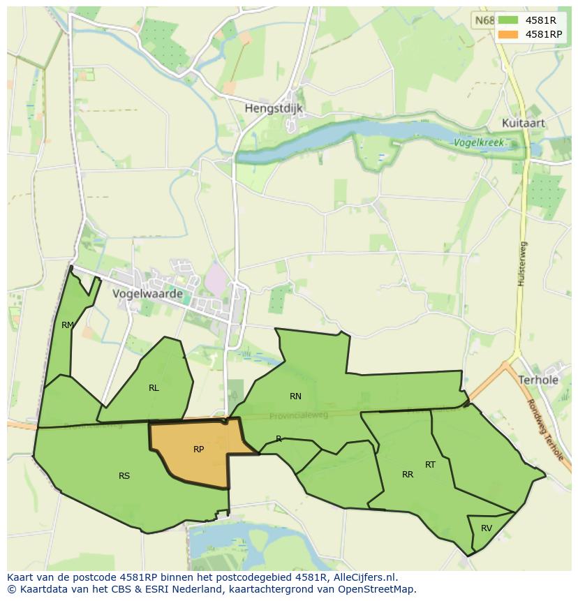 Afbeelding van het postcodegebied 4581 RP op de kaart.