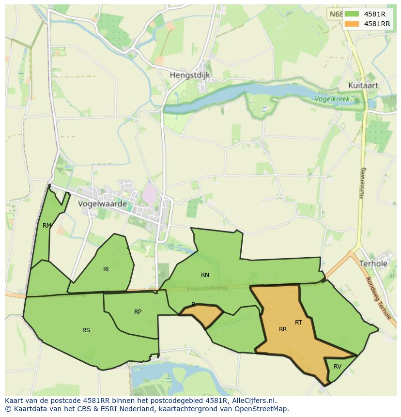 Afbeelding van het postcodegebied 4581 RR op de kaart.