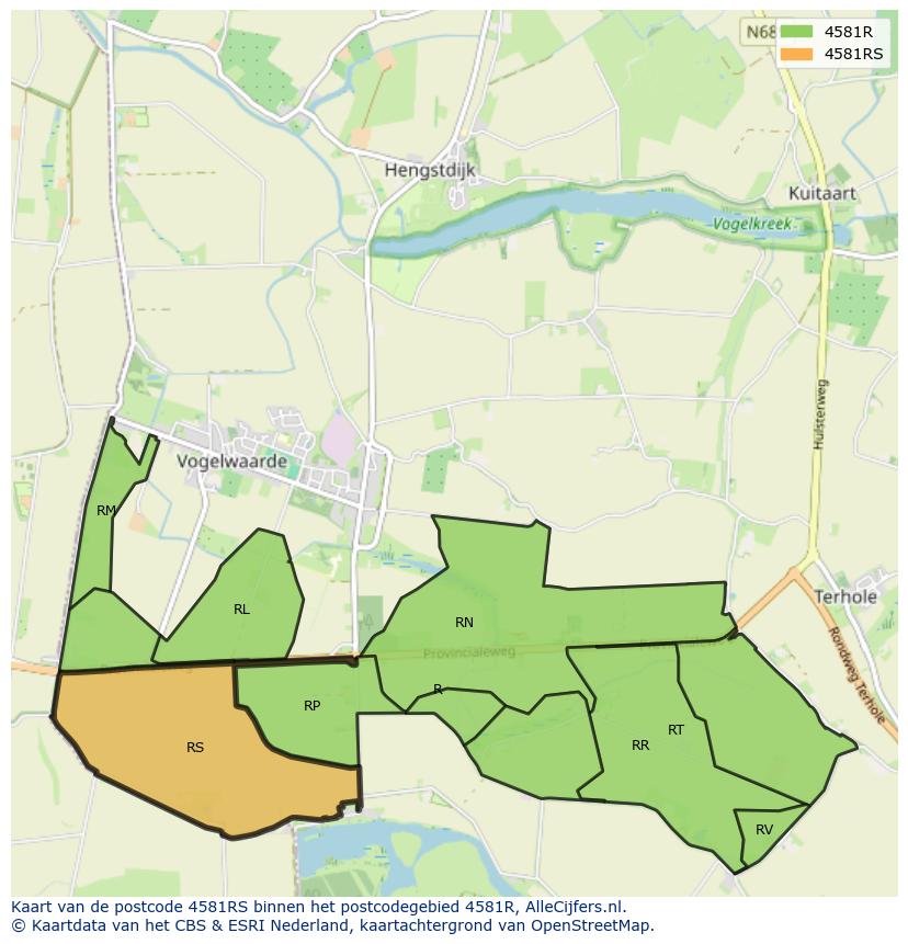 Afbeelding van het postcodegebied 4581 RS op de kaart.