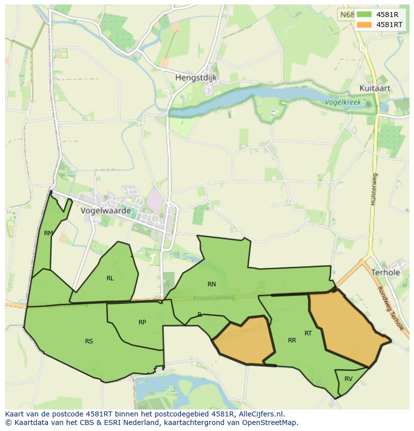 Afbeelding van het postcodegebied 4581 RT op de kaart.
