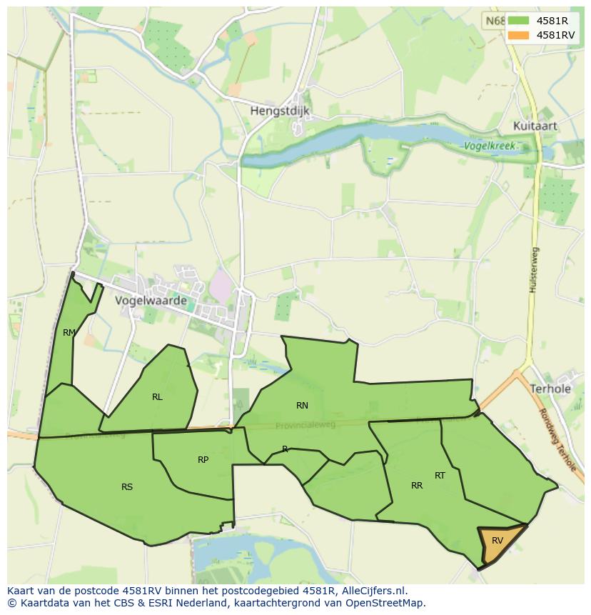 Afbeelding van het postcodegebied 4581 RV op de kaart.