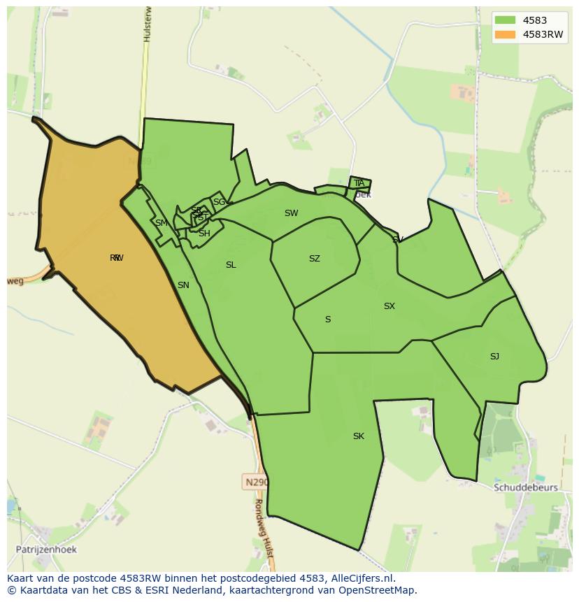 Afbeelding van het postcodegebied 4583 RW op de kaart.