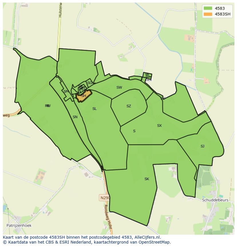 Afbeelding van het postcodegebied 4583 SH op de kaart.