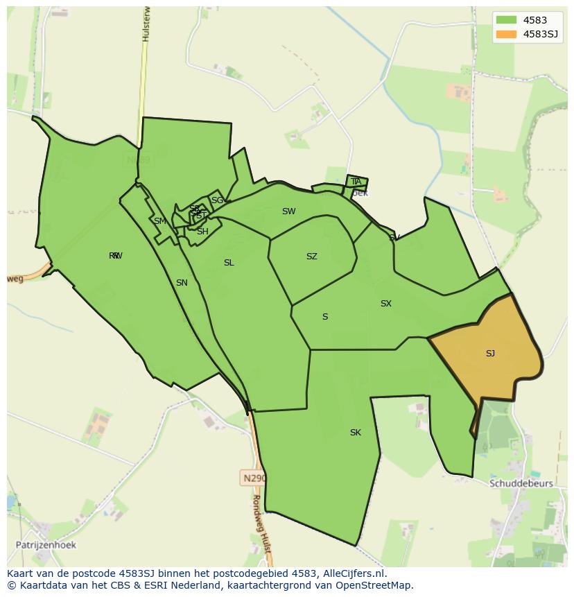 Afbeelding van het postcodegebied 4583 SJ op de kaart.