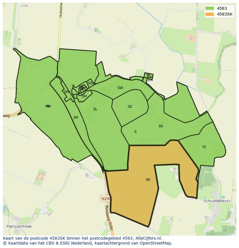 Afbeelding van het postcodegebied 4583 SK op de kaart.