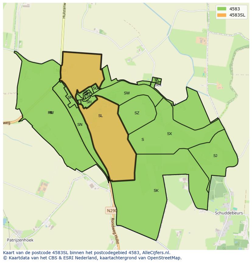 Afbeelding van het postcodegebied 4583 SL op de kaart.