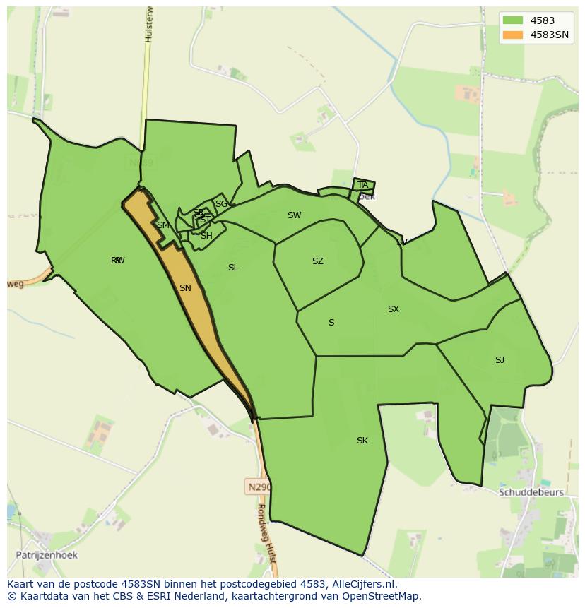 Afbeelding van het postcodegebied 4583 SN op de kaart.