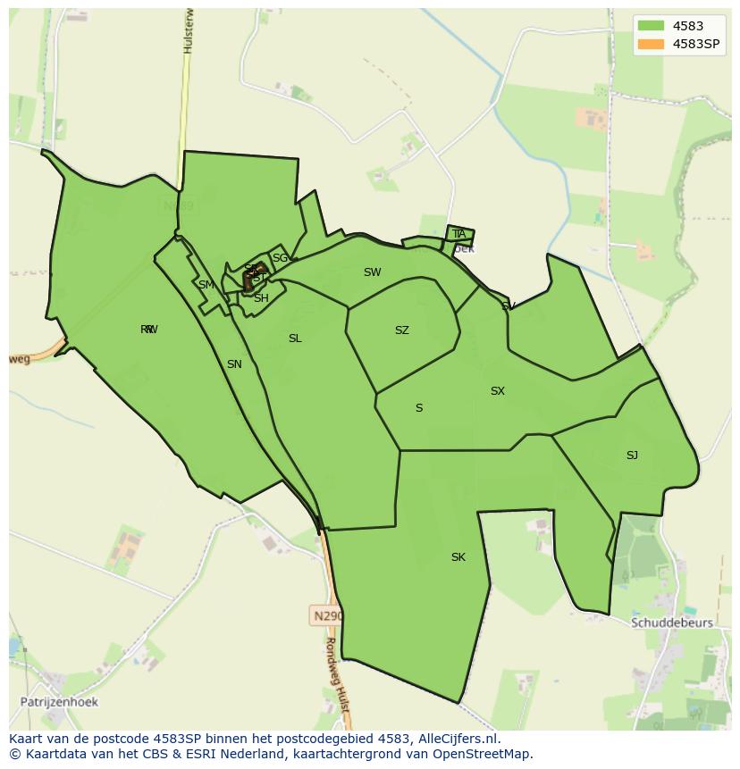 Afbeelding van het postcodegebied 4583 SP op de kaart.