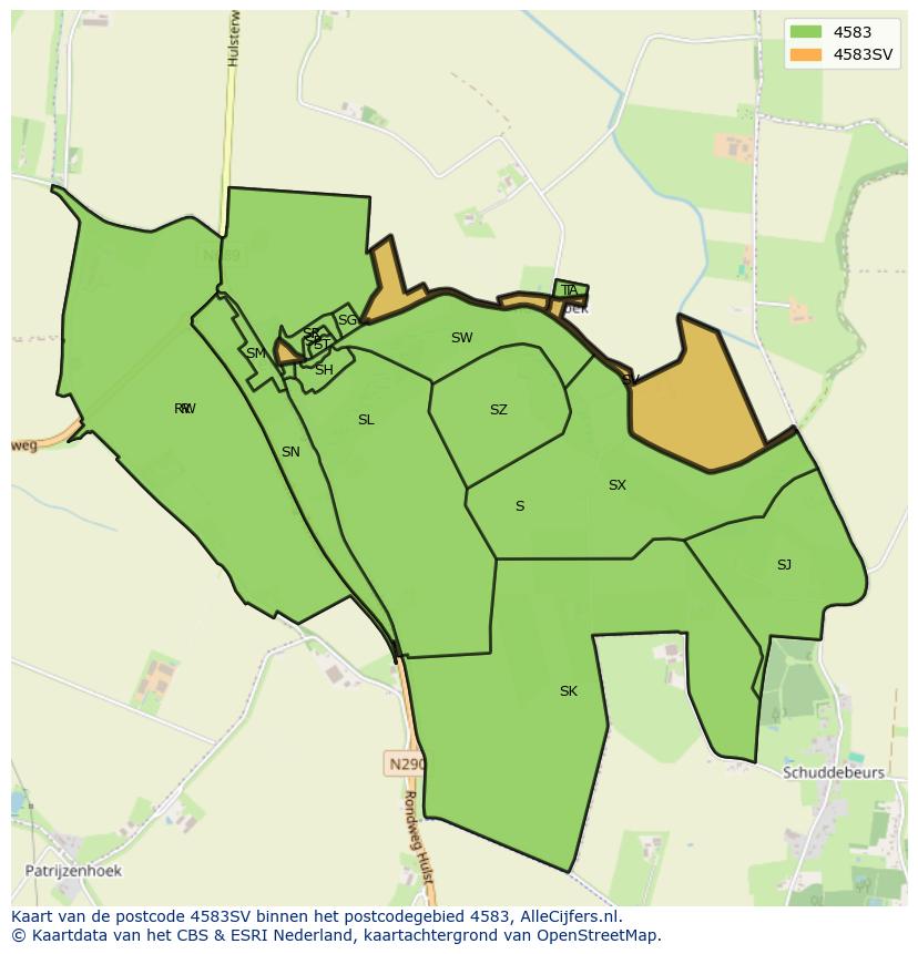 Afbeelding van het postcodegebied 4583 SV op de kaart.