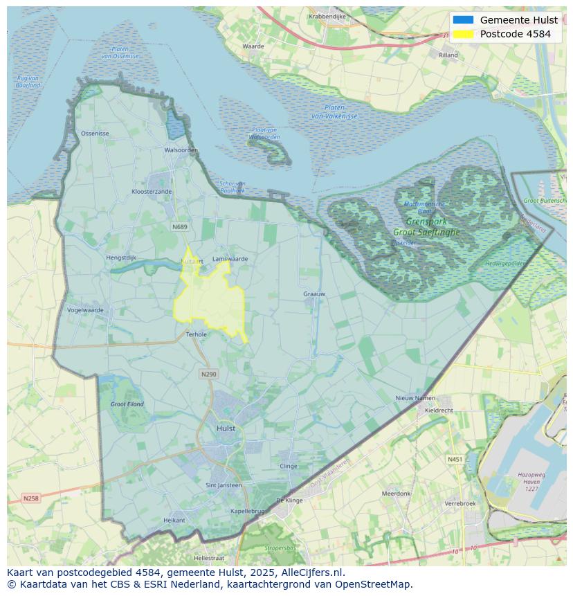 Afbeelding van het postcodegebied 4584 op de kaart.