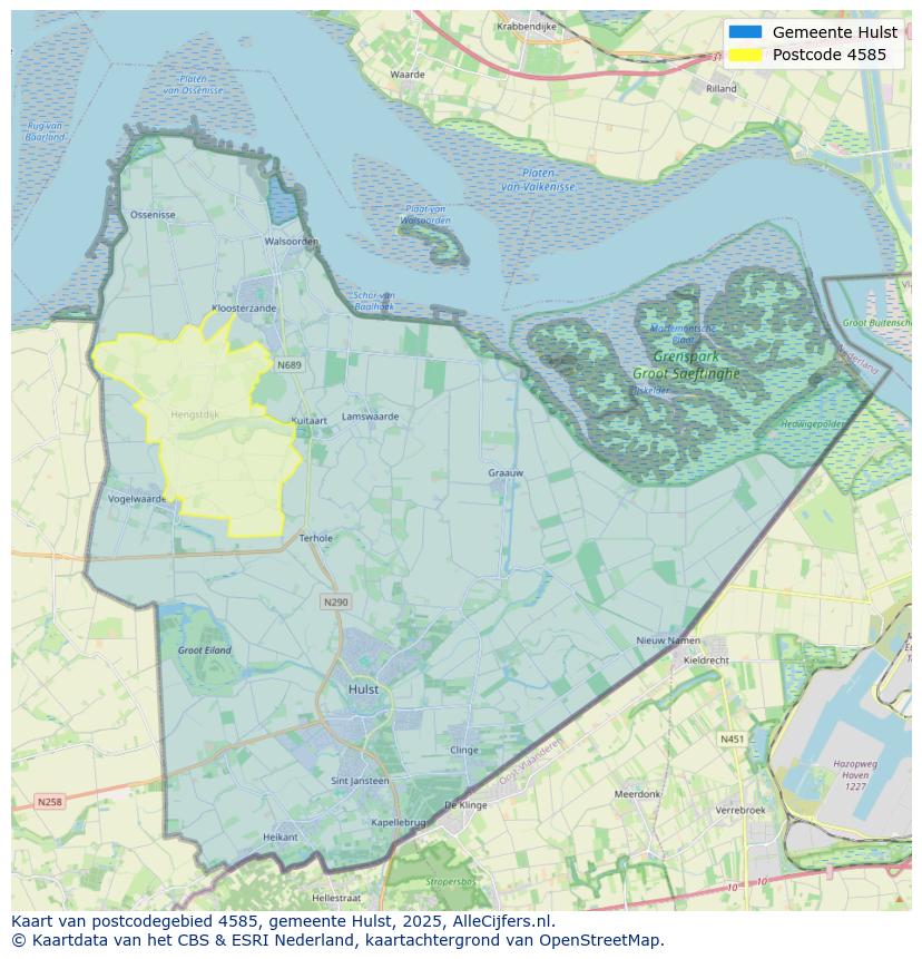 Afbeelding van het postcodegebied 4585 op de kaart.