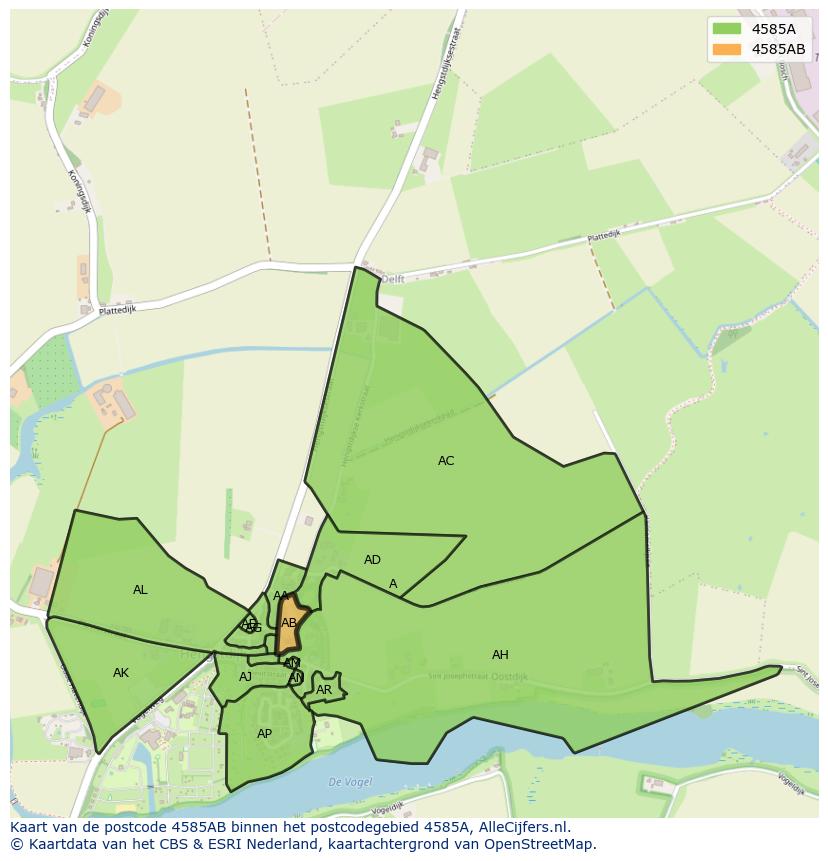 Afbeelding van het postcodegebied 4585 AB op de kaart.