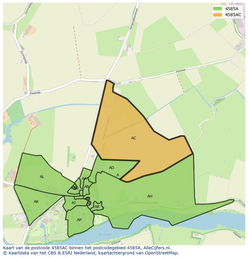 Afbeelding van het postcodegebied 4585 AC op de kaart.