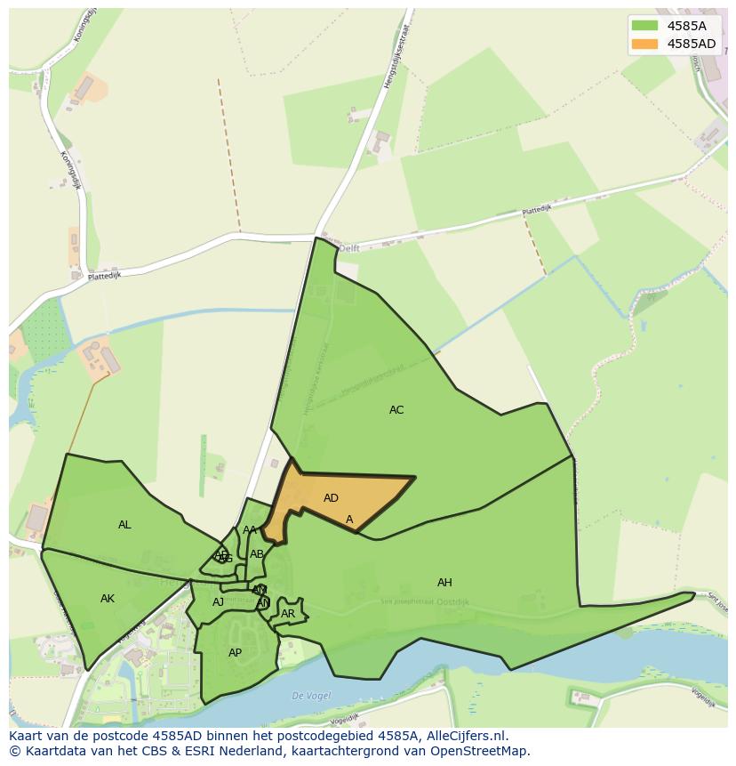 Afbeelding van het postcodegebied 4585 AD op de kaart.
