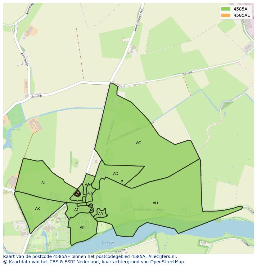 Afbeelding van het postcodegebied 4585 AE op de kaart.