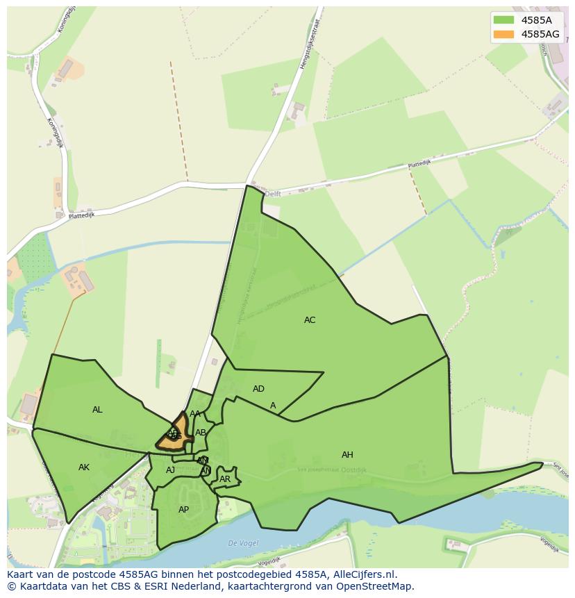 Afbeelding van het postcodegebied 4585 AG op de kaart.