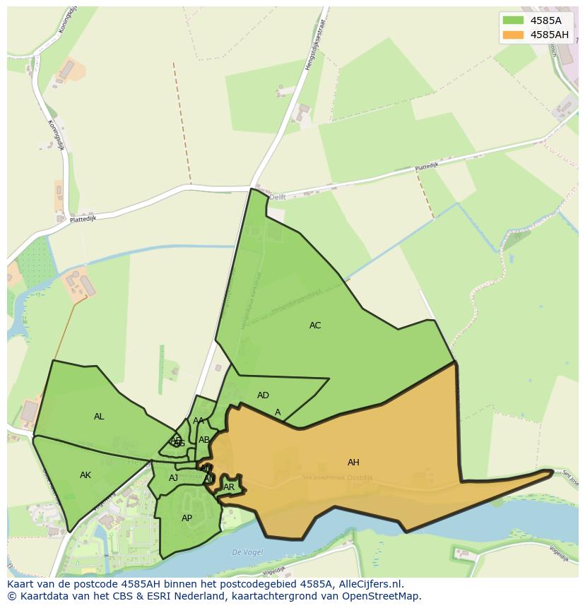 Afbeelding van het postcodegebied 4585 AH op de kaart.