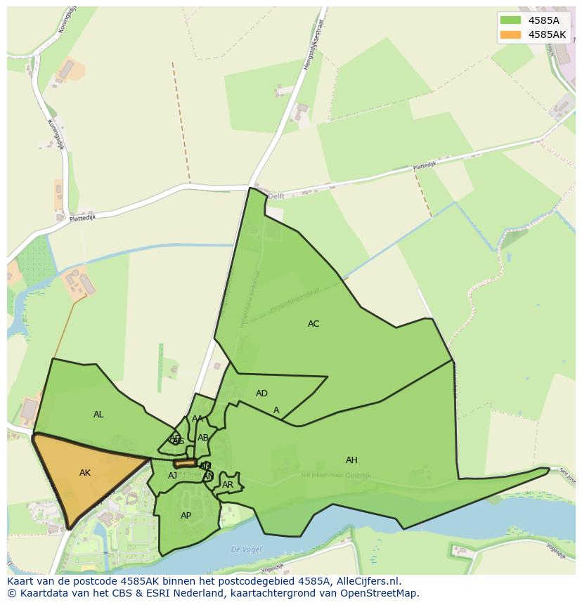 Afbeelding van het postcodegebied 4585 AK op de kaart.
