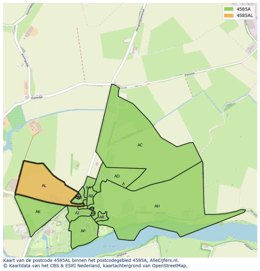 Afbeelding van het postcodegebied 4585 AL op de kaart.