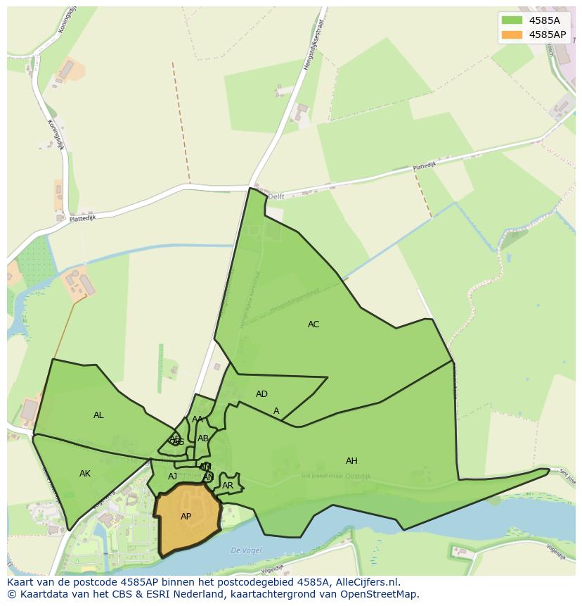 Afbeelding van het postcodegebied 4585 AP op de kaart.