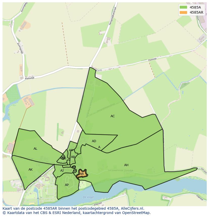 Afbeelding van het postcodegebied 4585 AR op de kaart.