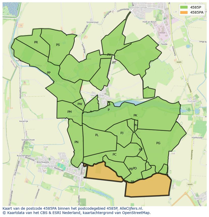 Afbeelding van het postcodegebied 4585 PA op de kaart.